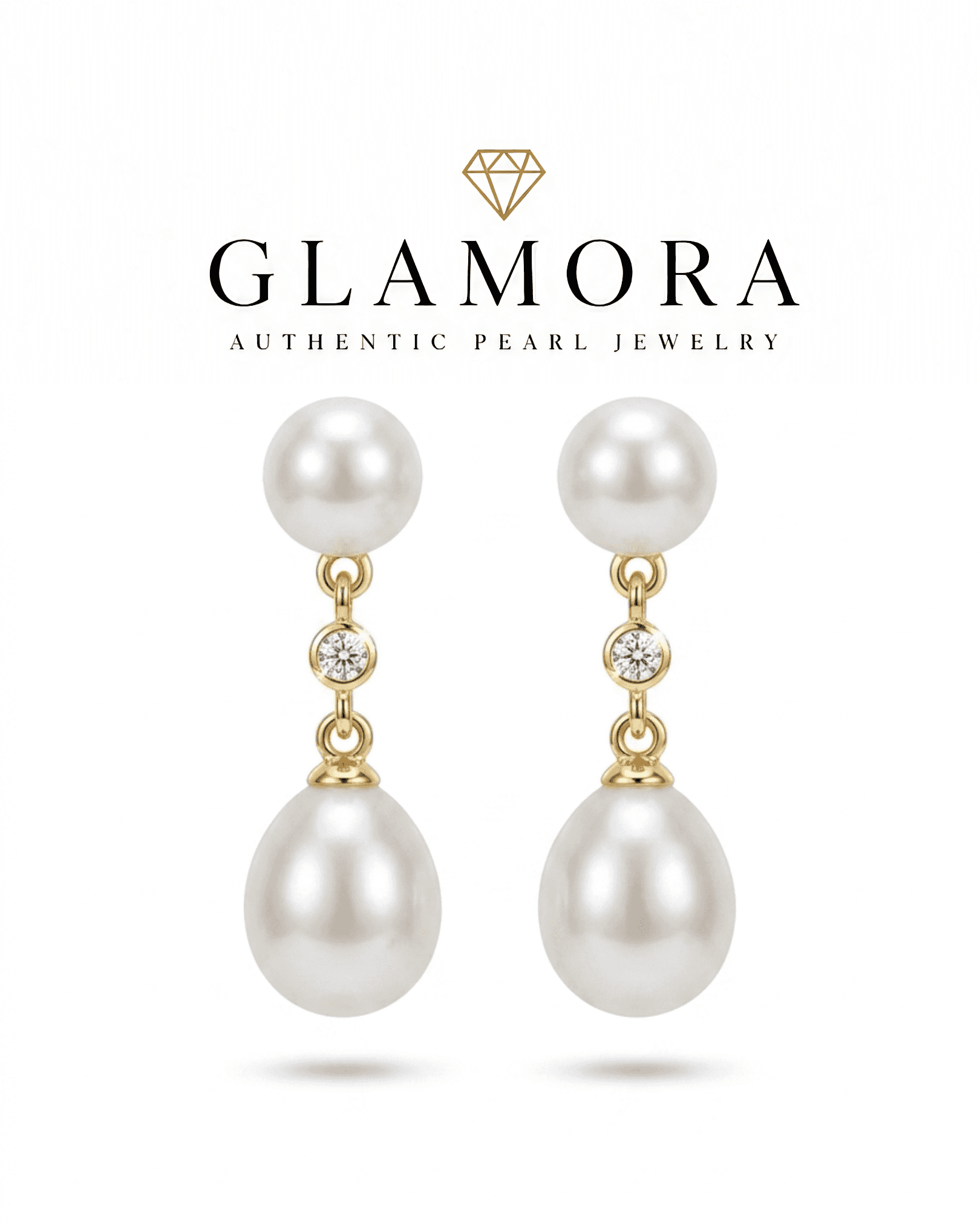 A03 ต่างหูไข่มุกแท้ รุ่น Double Drop | Freshwater Pearl คัดเกรด AAA + ตัวเรือนเงินแท้S925 ชุปทอง 18k