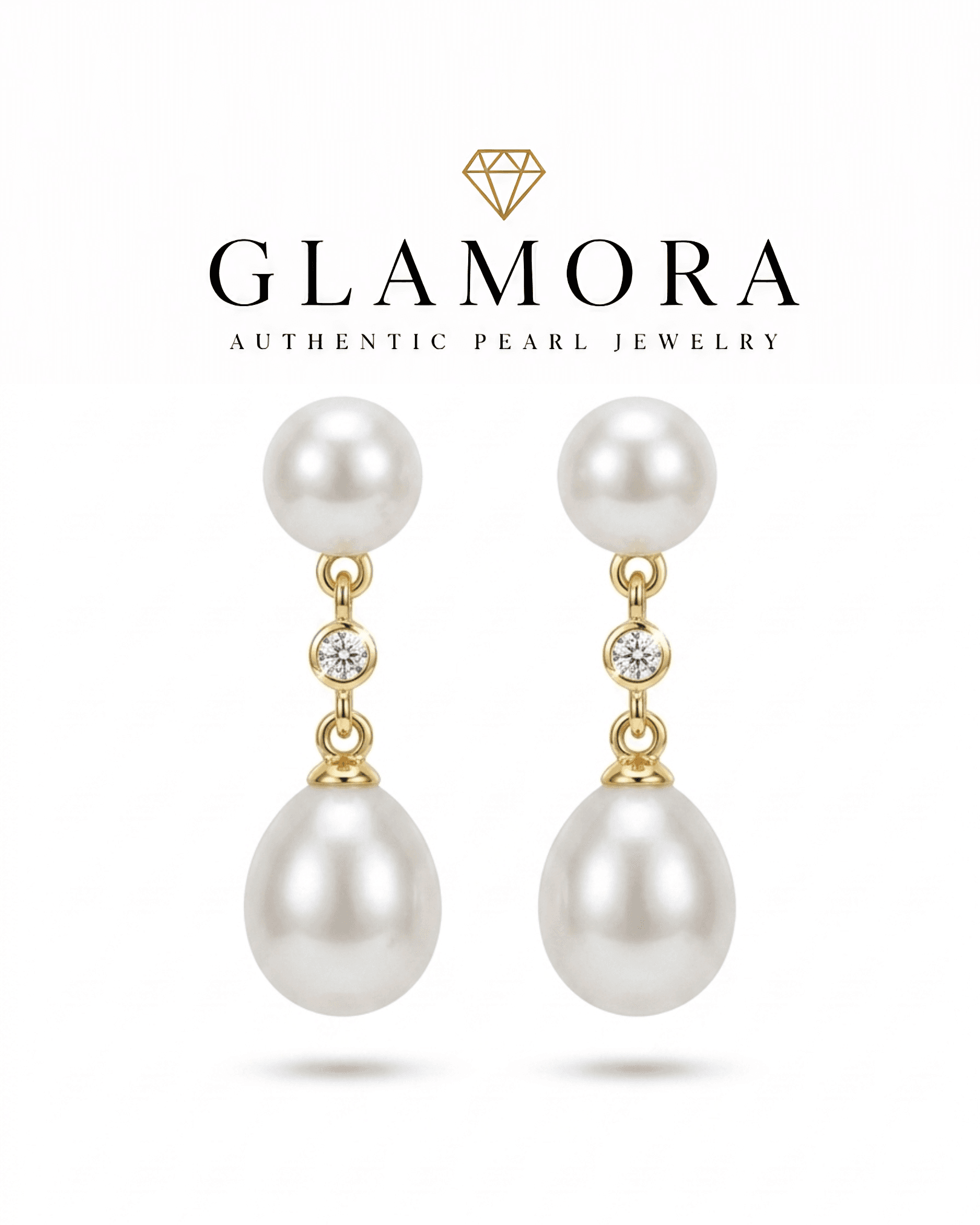 A03 ต่างหูไข่มุกแท้ รุ่น Double Drop | Freshwater Pearl คัดเกรด AAA + ตัวเรือนเงินแท้S925 ชุปทอง 18k image 1