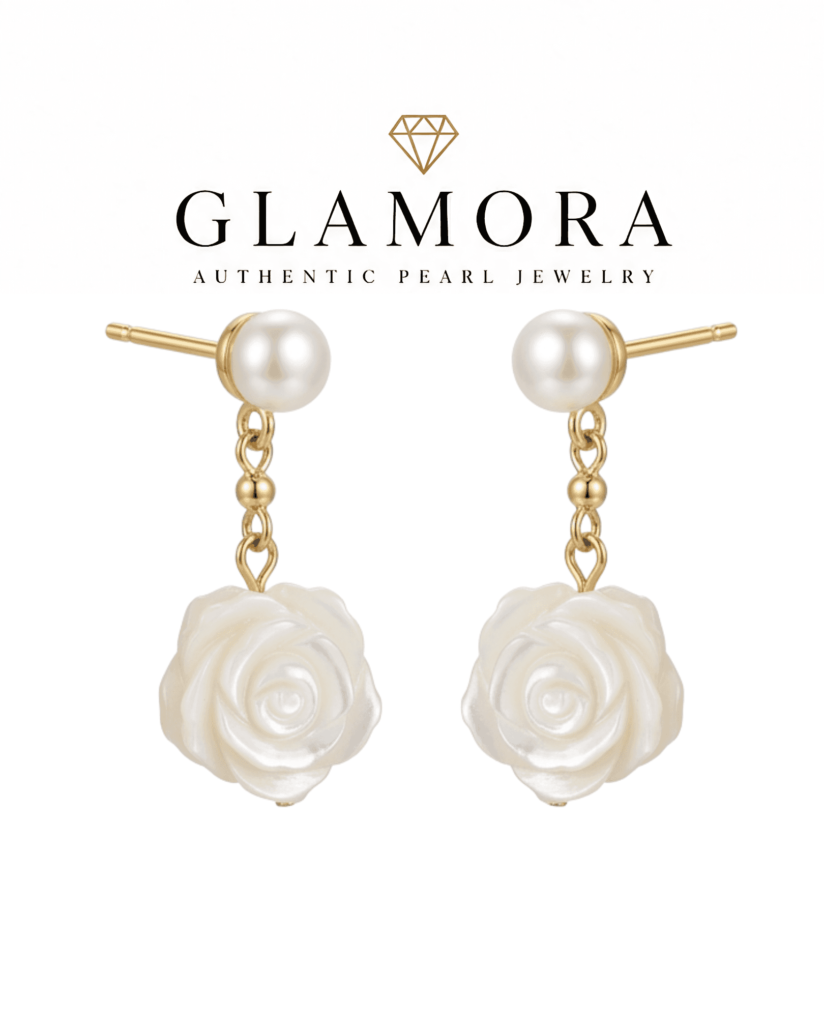 A01 ต่างหูไข่มุก รุ่น Camellia Drop เงินแท้S925 ชุปทอง 18k