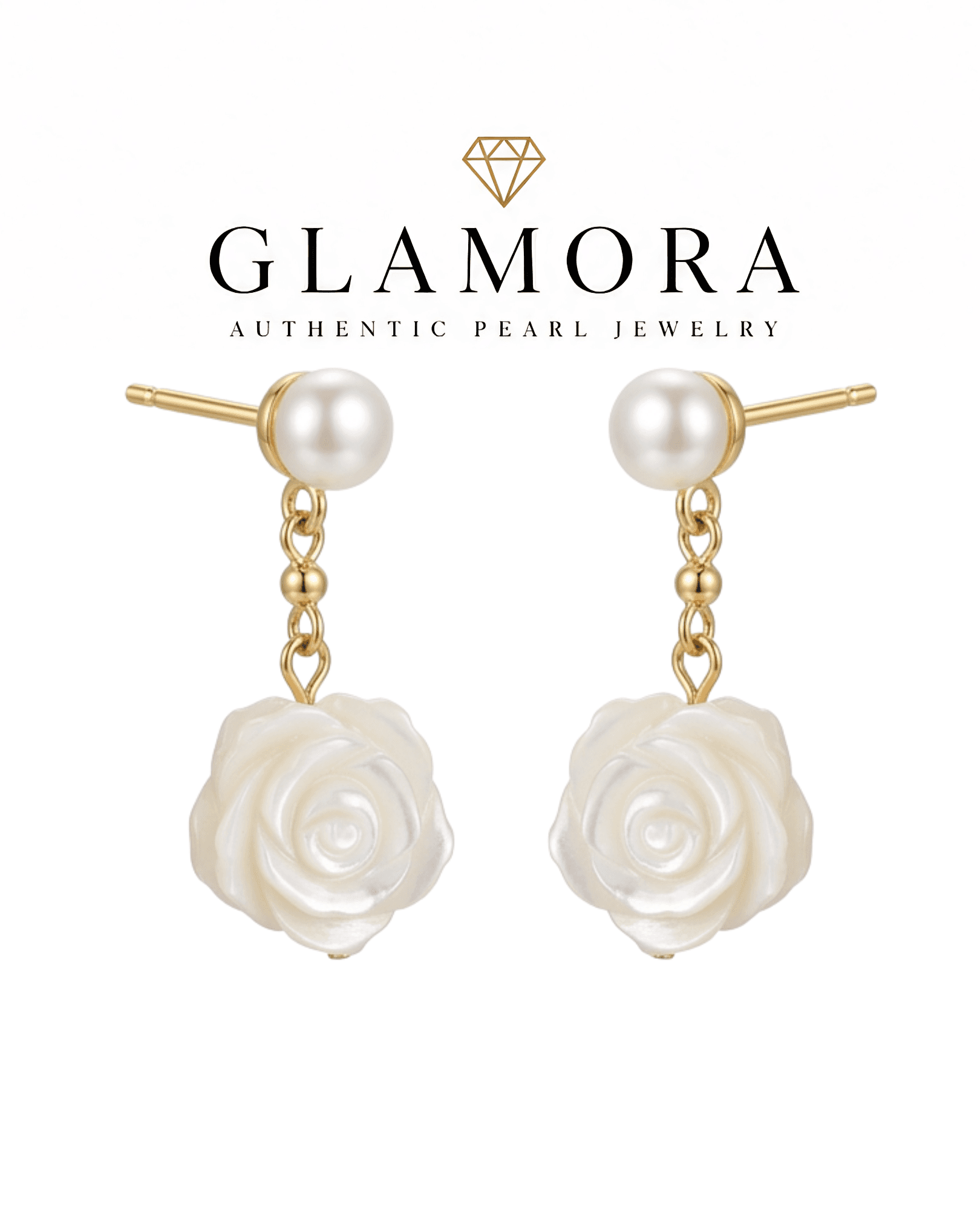 A01 ต่างหูไข่มุก รุ่น Camellia Drop เงินแท้S925 ชุปทอง 18k image 1