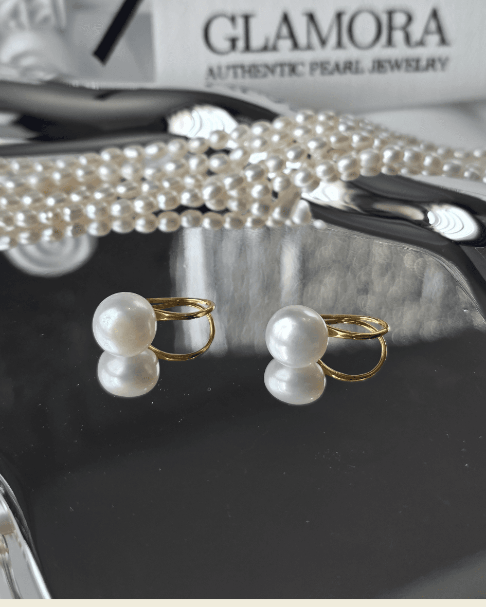 E03 ต่างหูไข่มุกแท้ ขนาด 9-10mm รุ่นClassic Hook ตัวเรือนเงินแท้ S925 ชุปทอง14k image 6
