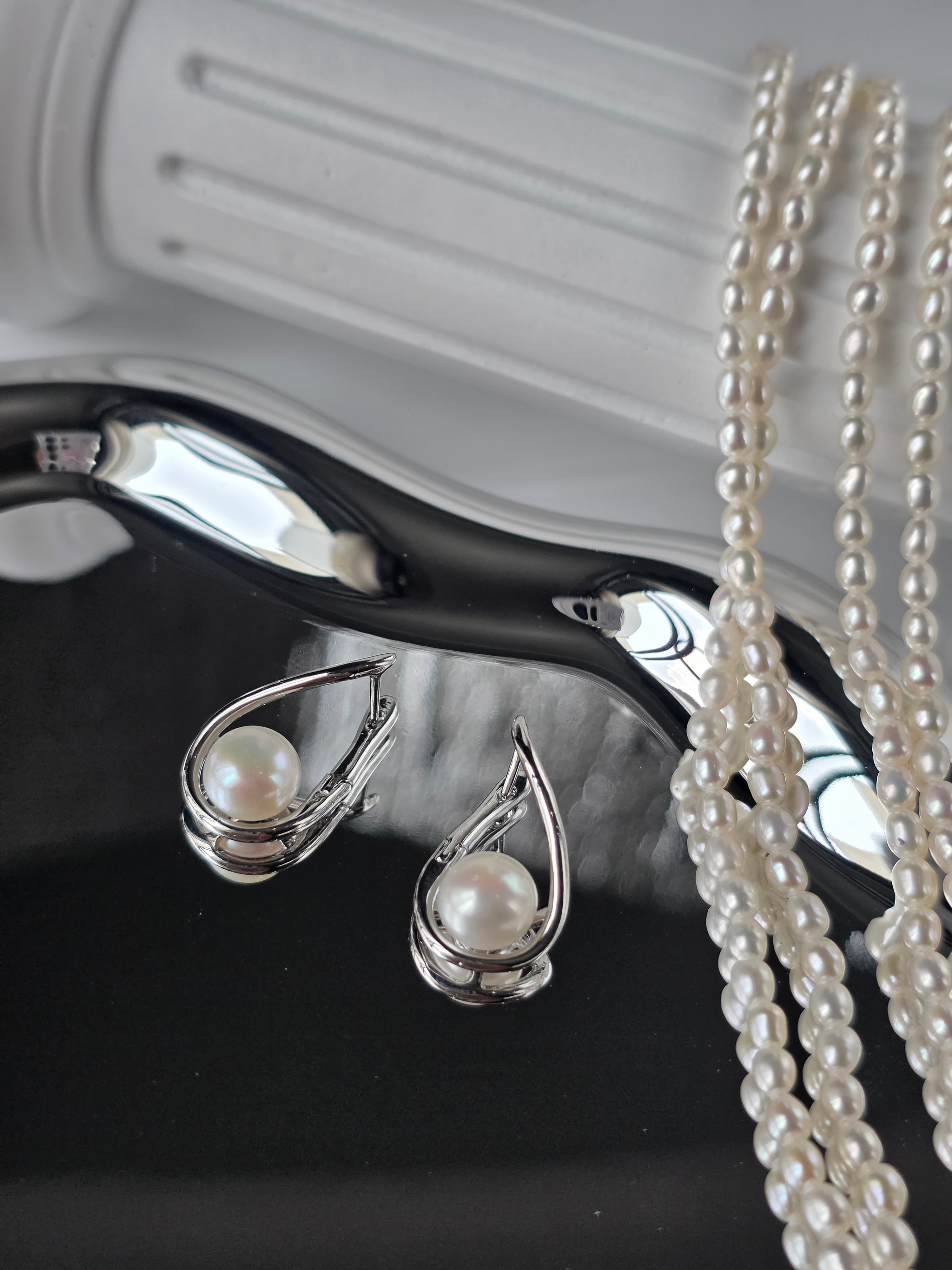 E07 ต่างหูไข่มุกแท้ รุ่น Silver Drop | Freshwater Pearl เกรดพรีเมียม ตัวเรือนเงินแท้S925 ชุปทอง 18k image 5
