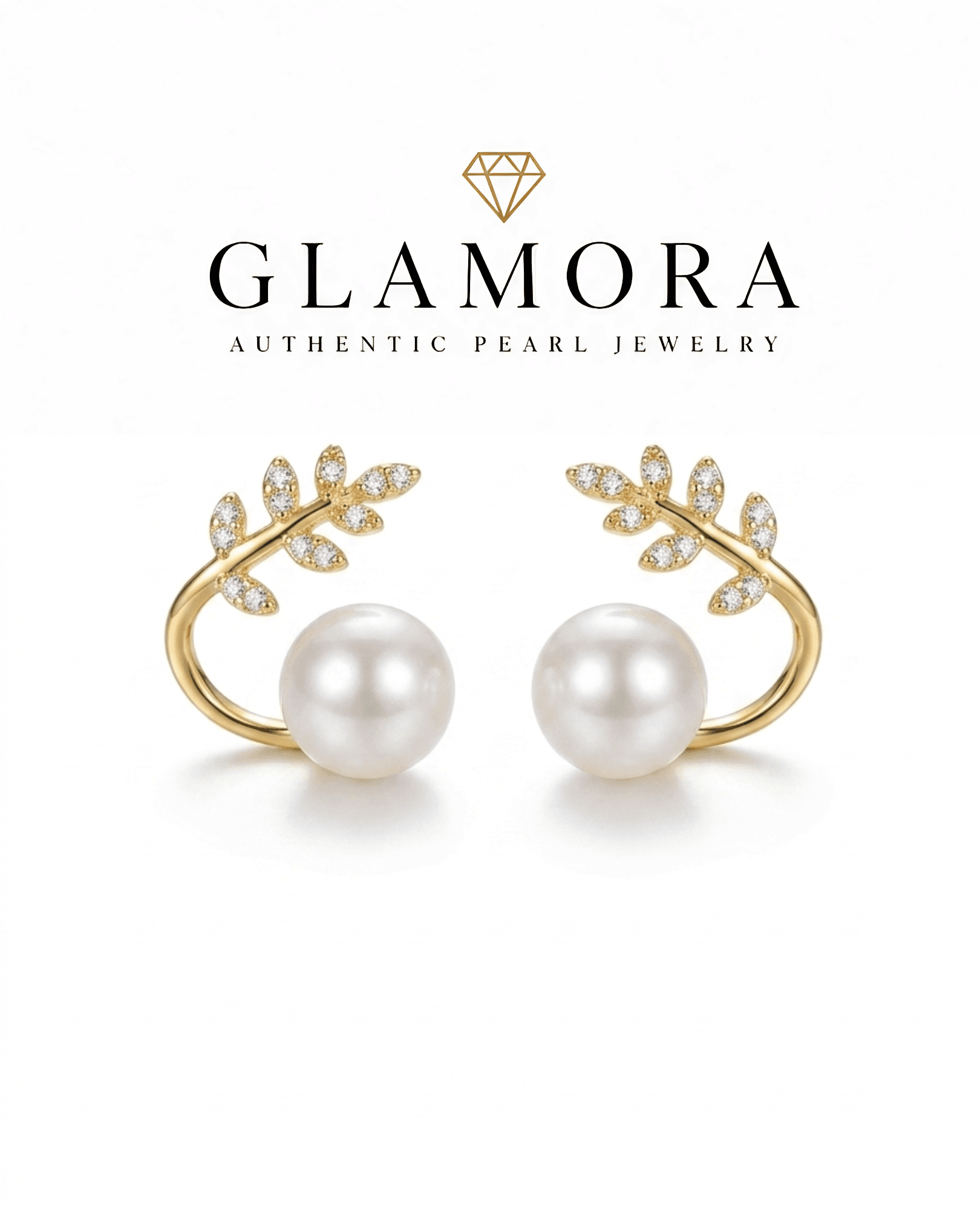 E08 ต่างหูไข่มุกแท้ รุ่น Laurel Pearl ตัวเรือนเงินแท้ชุบทองคำแท้ 18K / ฝังเพชร CZ image 1