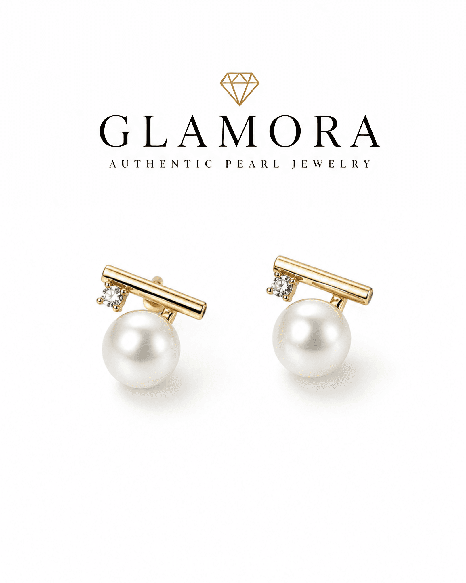 E10 ต่างหูไข่มุกแท้ รุ่น Linea Pearl ตัวเรือนเงินแท้ชุบทองคำแท้ 18K / ฝังเพชร CZ image 1