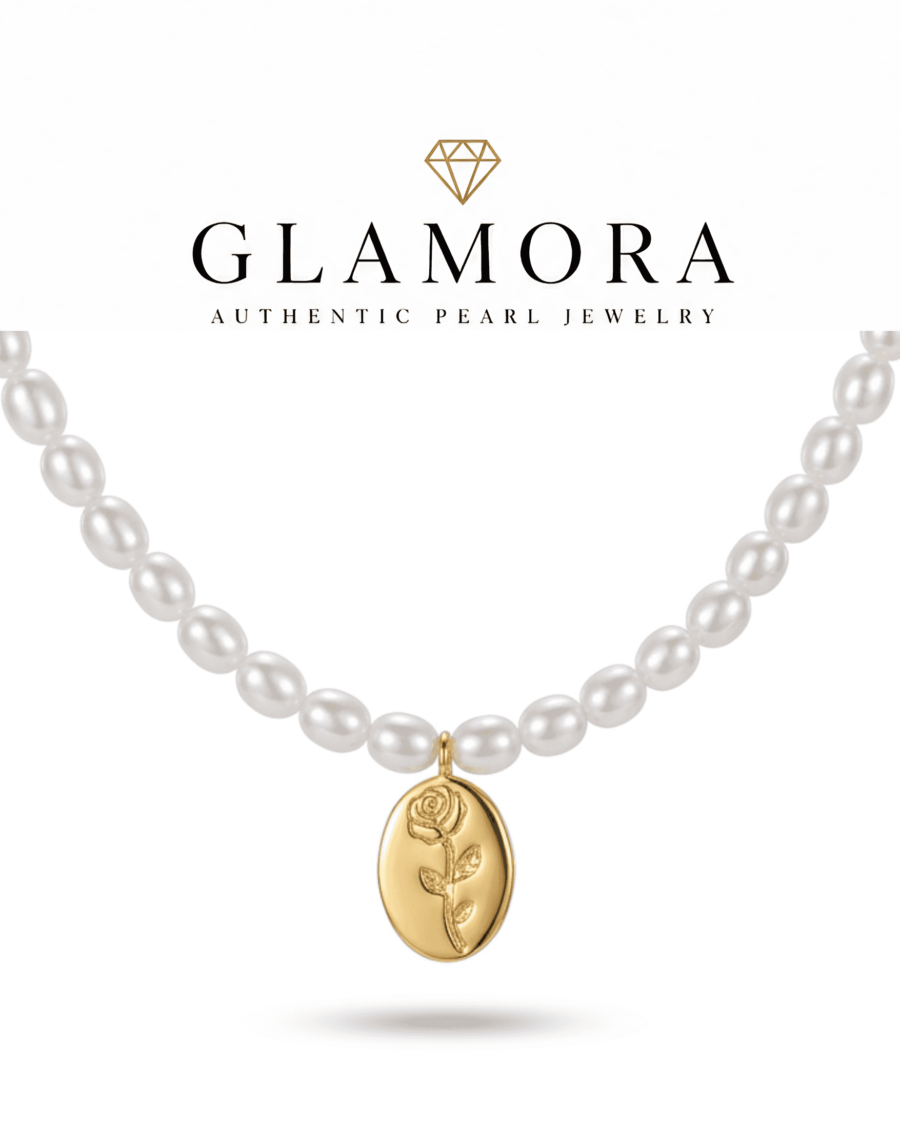 N01 สร้อยคอไข่มุกแท้ รุ่น Golden Petal พร้อมกล่อง ตัวจี้เงินแท้ S925 ชุปทอง14k