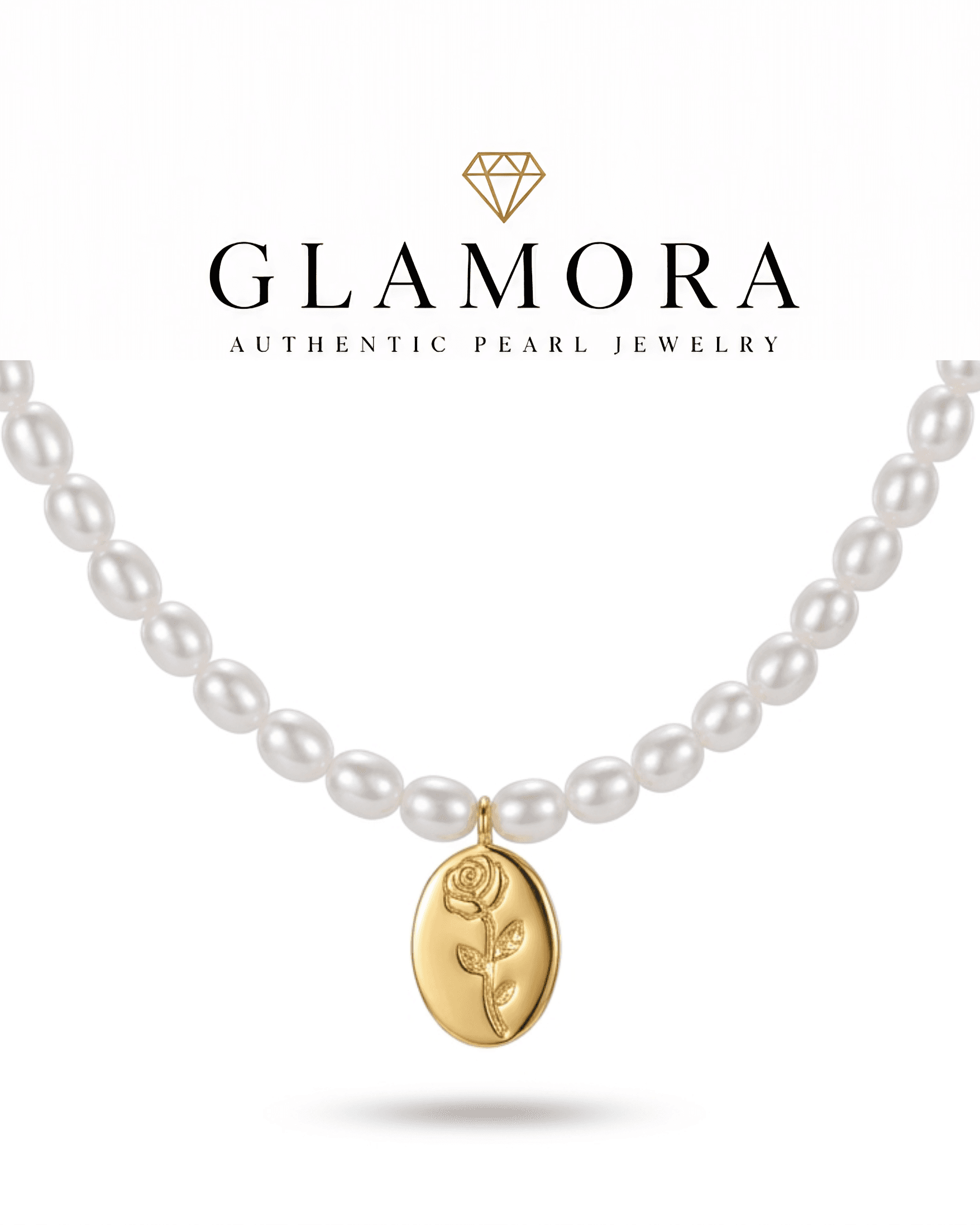 N01 สร้อยคอไข่มุกแท้ รุ่น Golden Petal พร้อมกล่อง ตัวจี้เงินแท้ S925 ชุปทอง14k image 1